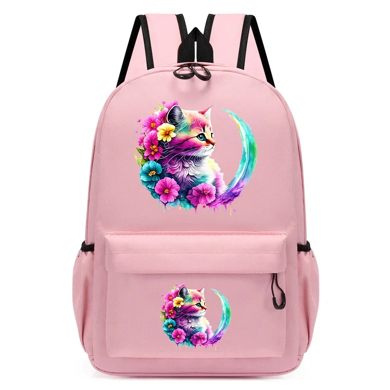 New Backpack Cartoon Trendy School Bags Watercolor Cute Floral Cat Children Bookbag Travel Bagpack Anime Cute Funny Backpack