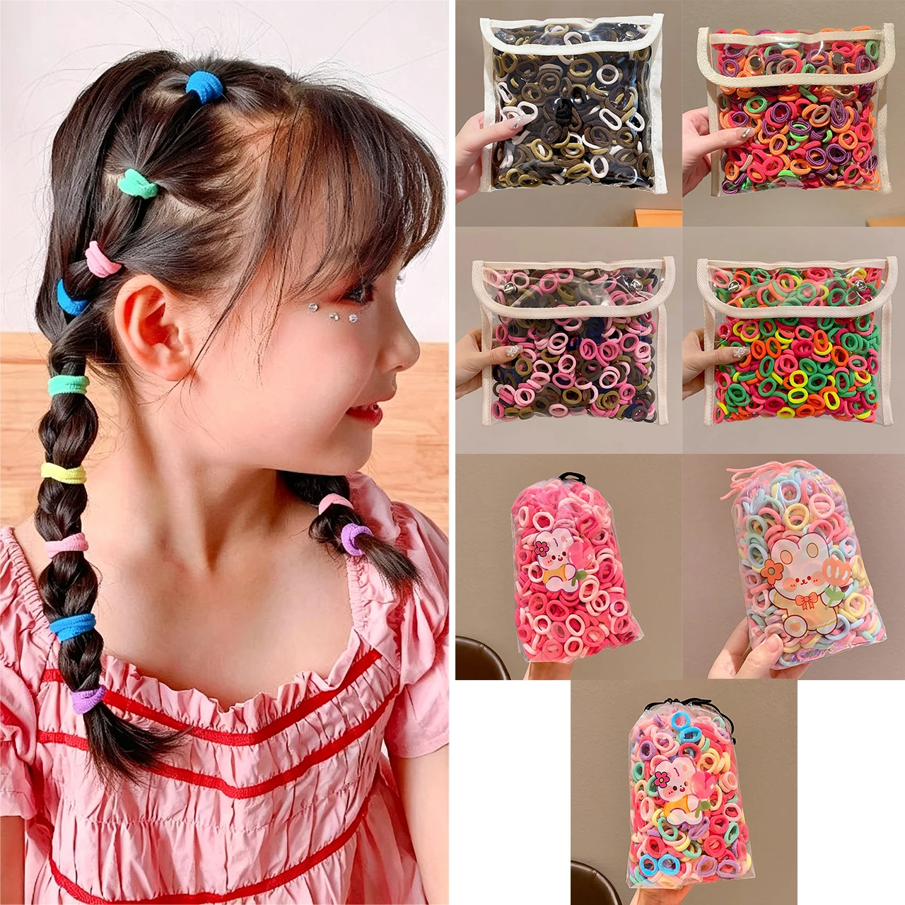 100Pcs Mini Hair Ropes Set Small Colorful Elastic Rubber Bands Soft Thumb-circle Kids Girl Ponytail Accessory Children Hair Ties