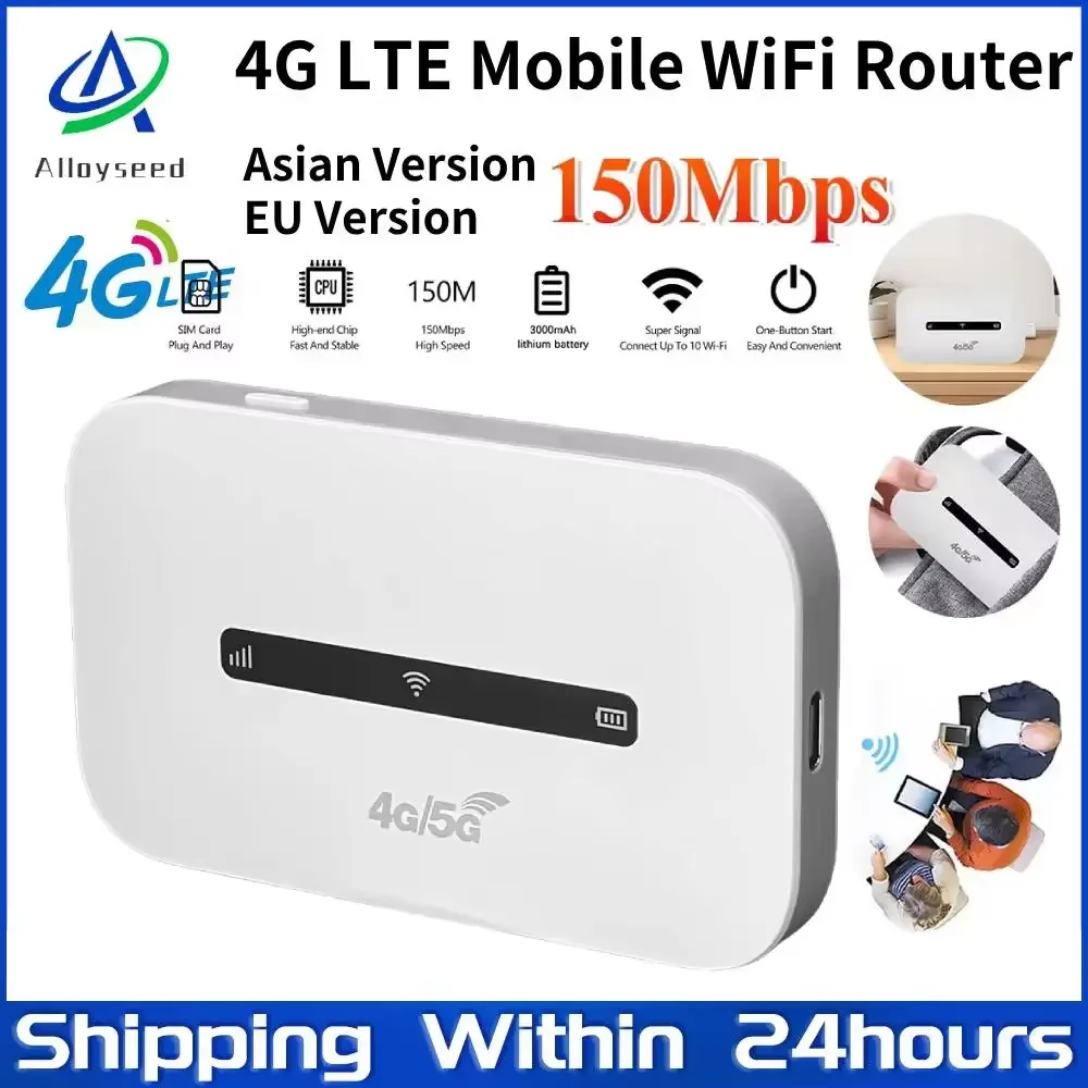 

4G LTE Portable WiFi Hotspot 3000mAh 150Mbps Modem Router Support 8 To 10 Users with SIM Card Slot for Home Office Car Travel
