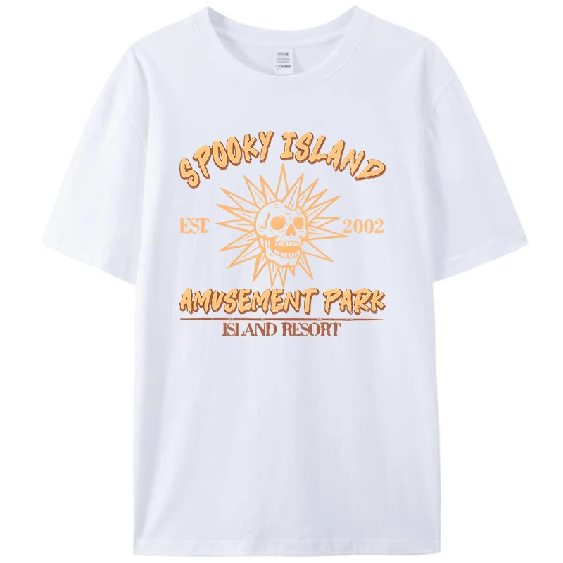 

Funny Spooky Island Est 2002 Amusement Park Skull Halloween Women Men's 100% Cotton T-Shirt Graphic Tee Shirts