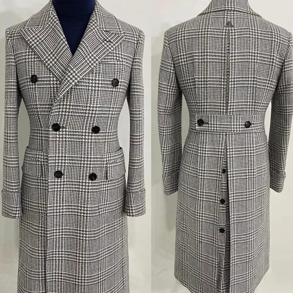 Wolle Männer im britischen Stil Zweireiher Peaked Coat Business Herbst Winter lange Mäntel nach Maß nur Mantel