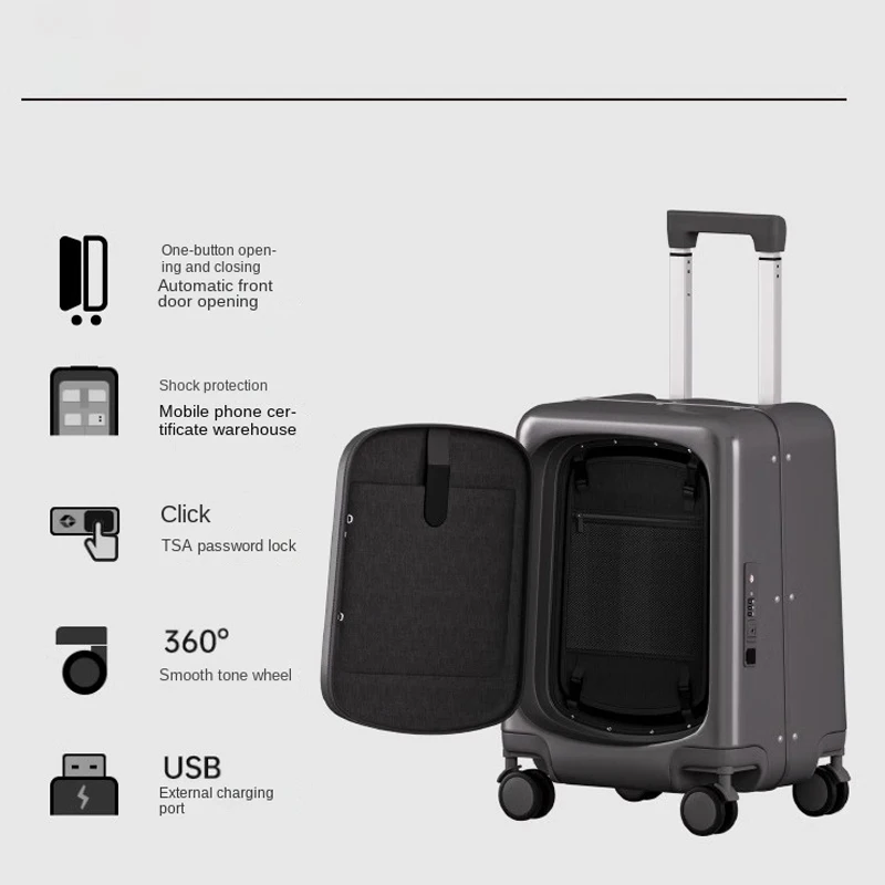 High Quality Front Open Business Luggage Multifunctional Aluminium Frame Models Trolley Case Can Sit Suitcase 26/20" Cabin Box