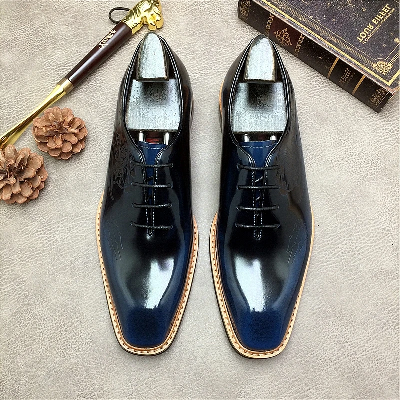 Italian Fashion Men's Oxford Shoes Genuine Leather British Business Formal Handmade Leather Shoes Male Printing Wedding Shoes