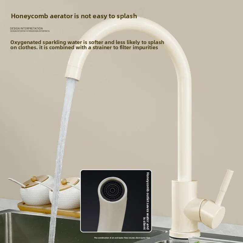 304 Stainless Steel Kitchen Faucet Cream White Hot Cold Water 360° Swivel Sink Faucet for Kitchen Sink Durable Rustproof Stylish