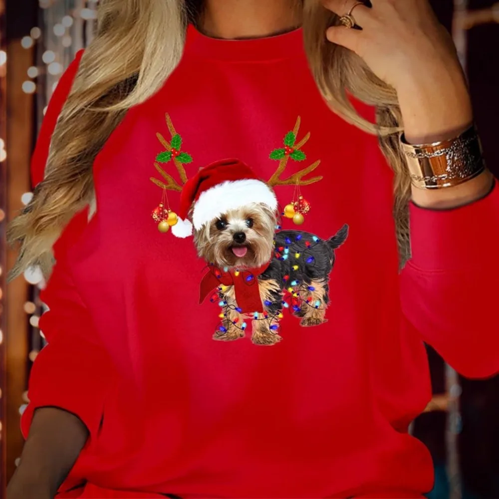 Kerst Rendier Yorkie Sweatshirt Grappige Hond Moeder Vakantie Hoodies Herfst en Winter Warm houden
