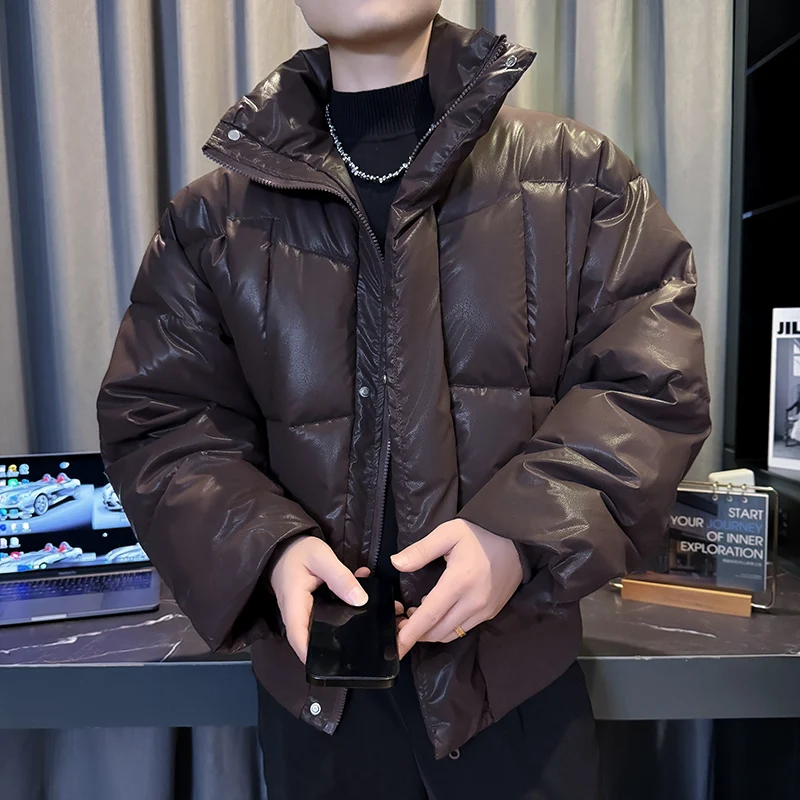 

Winter Jacket Men Solid Color Stand Collar Parker Cotton Jackets Men Thick Warm Loose Casual Business Parkas Hiphop Overcoat