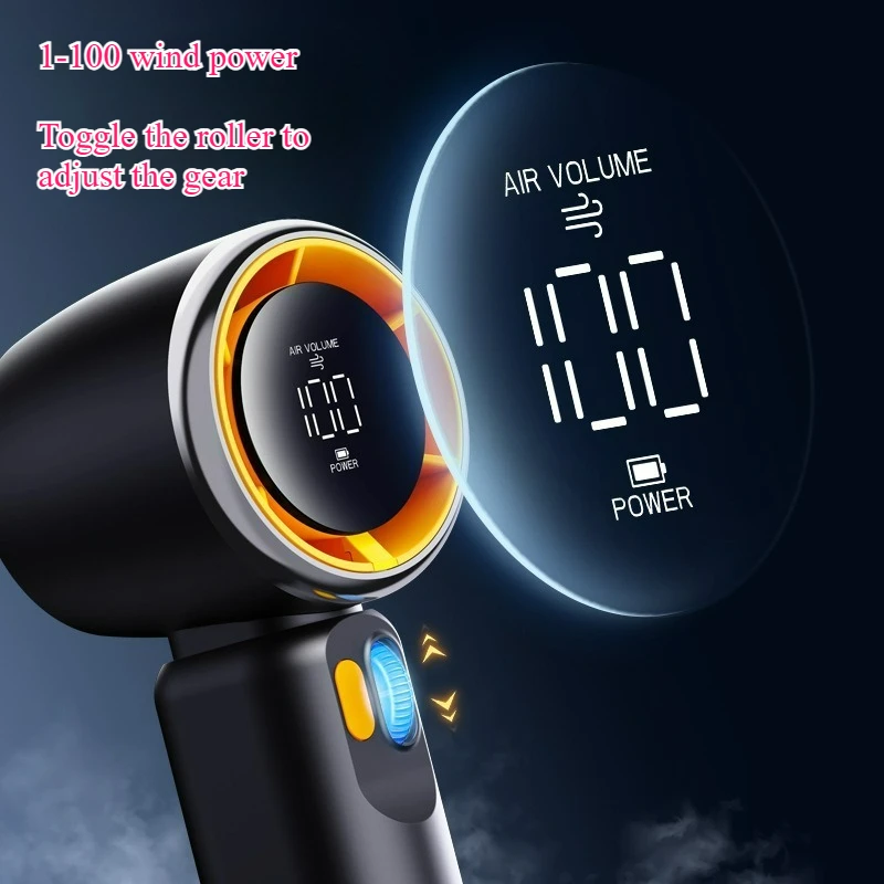 Portable Handheld Mini Fan Rechargeable Strong Wind 100 Speeds Adjustable Electric Fan Digital Display Turbo Fans for Summer