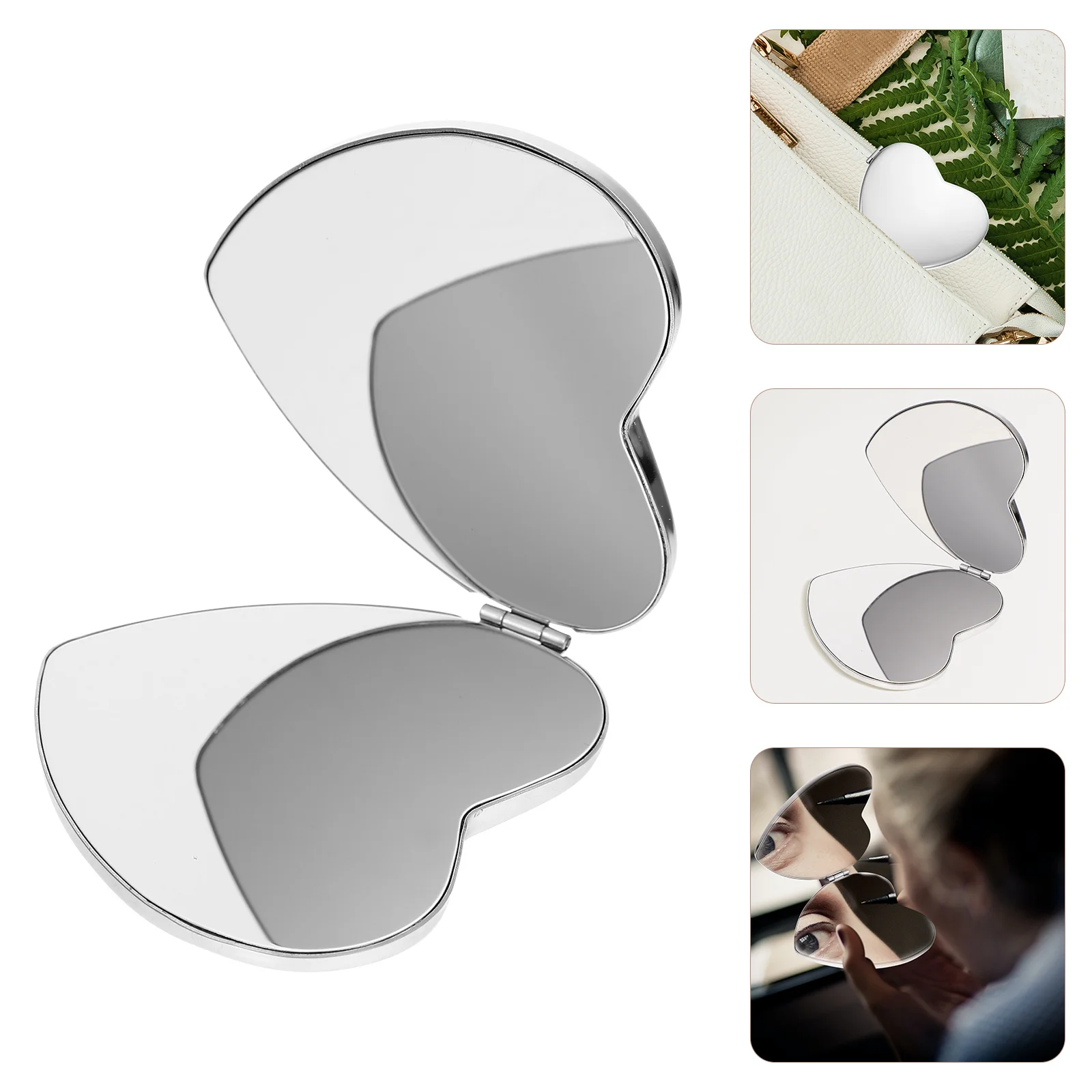 مرآة مدمجة على شكل قلب، مرآة صغيرة ذات انعكاس واضح على الوجهين للمكياج اليومي والأنشطة الخارجية