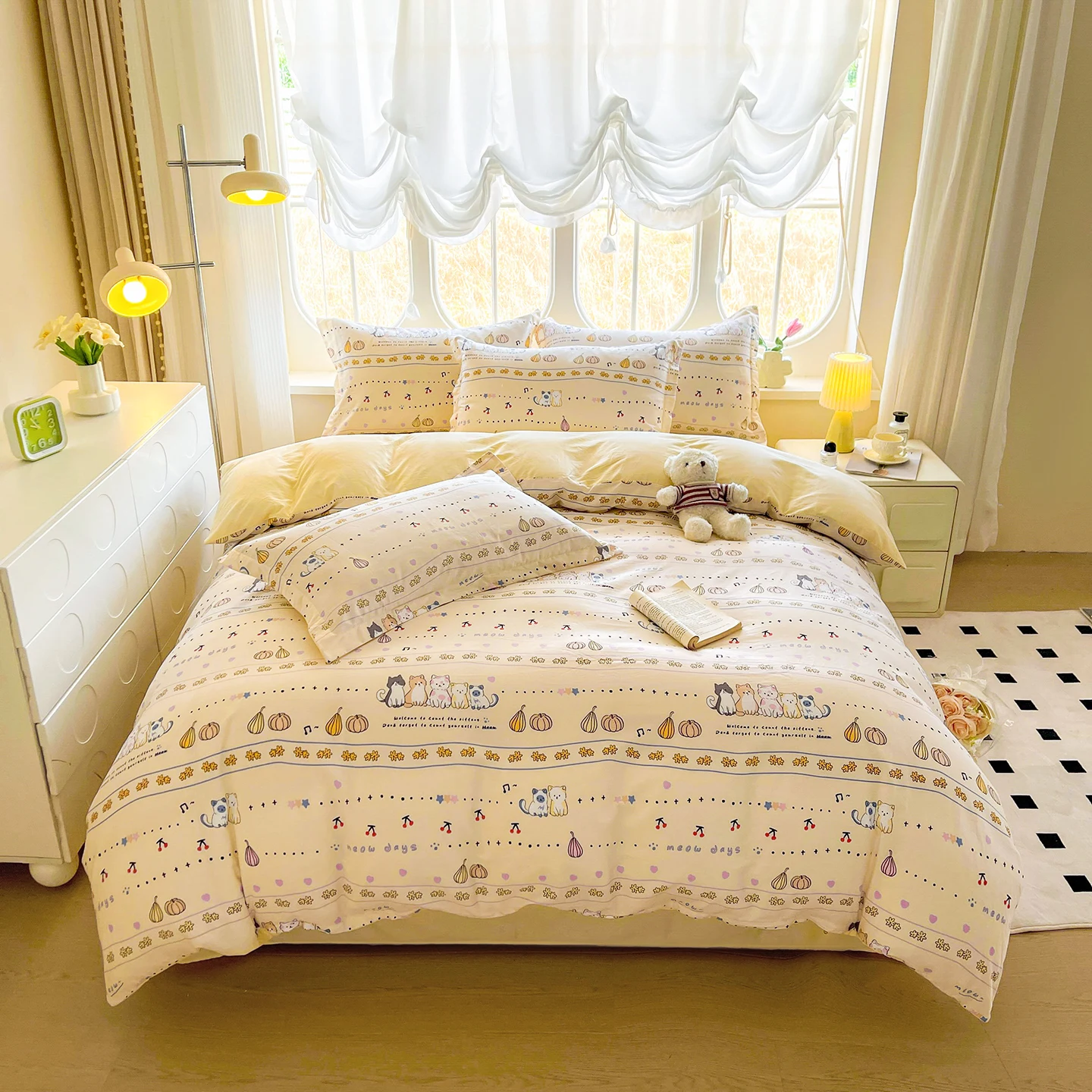100%Cotton Soft Bed Sheets Set Pumpkin Print Bedding Set Single/Queen/King Size Room Bedclothes постельное белье