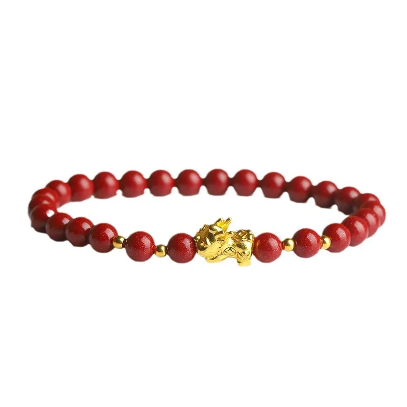 Natural Red Organic Cinnabar Jade Pixiu Bracelet Women Fine Jewelry Genuine Cinnabar Crystals Gold Pi Xiu Feng Shui Bracelets