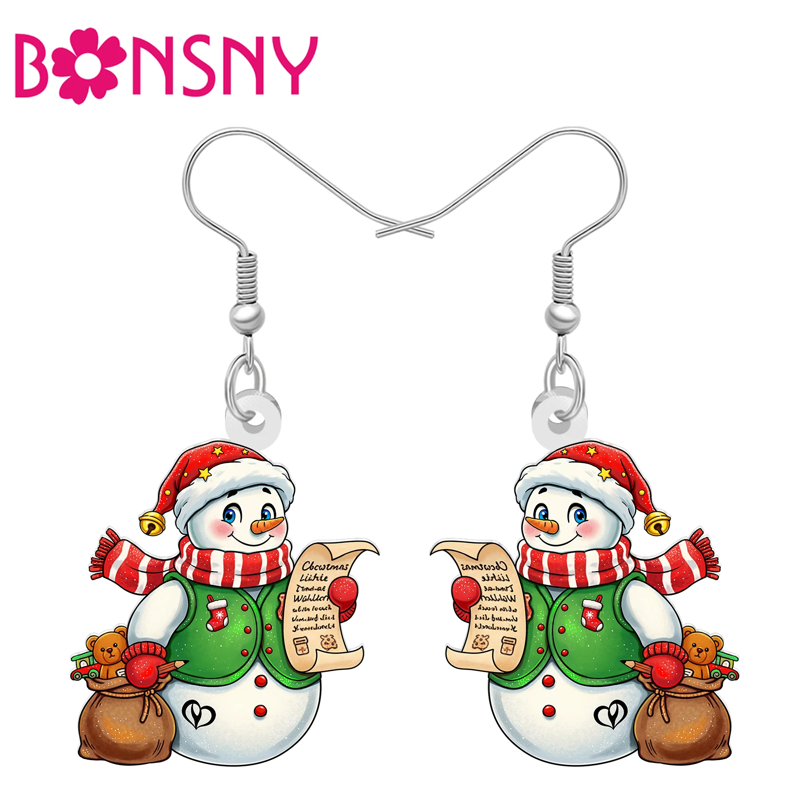 BONSNY Acrylic Christmas Snowman Earrings Cartoon Santa Clause Snowball Dangle Winter Cozy Jewelry Xmas Gifts For Women Girls