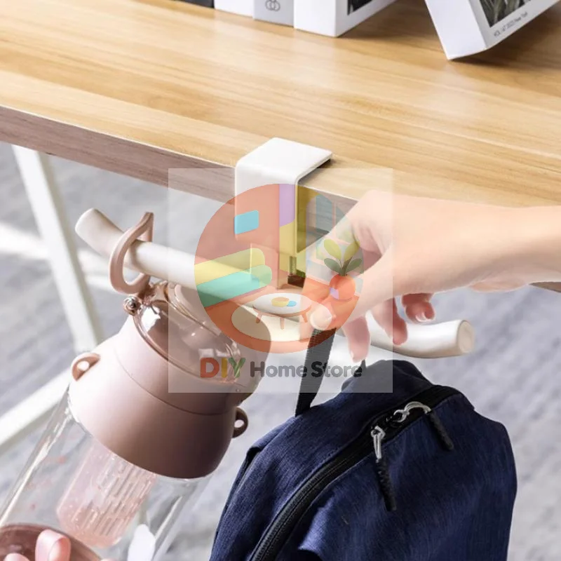Adjustable Desk Hook No Need Drilling Carbon Steel Storage Hook Slideable Table Backpack Headset Hanger For Office Home Student