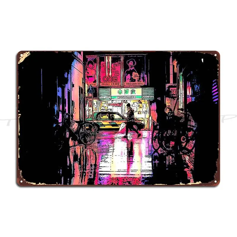 Japanese Street View At Night Urban Anime Anime Street View Anime Scene Metal Sign Club Mural Pub Custom Tin Sign Poster