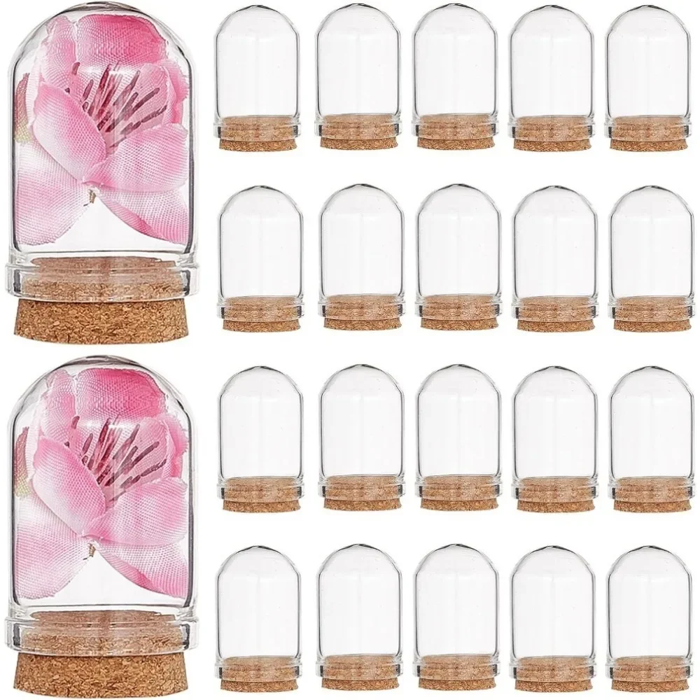 20 Sets Glass Cloche Dome Mini Display Bell Jar with Cork Base 1.43Inch Terrarium Bottles Container Stand Cover Case Clear