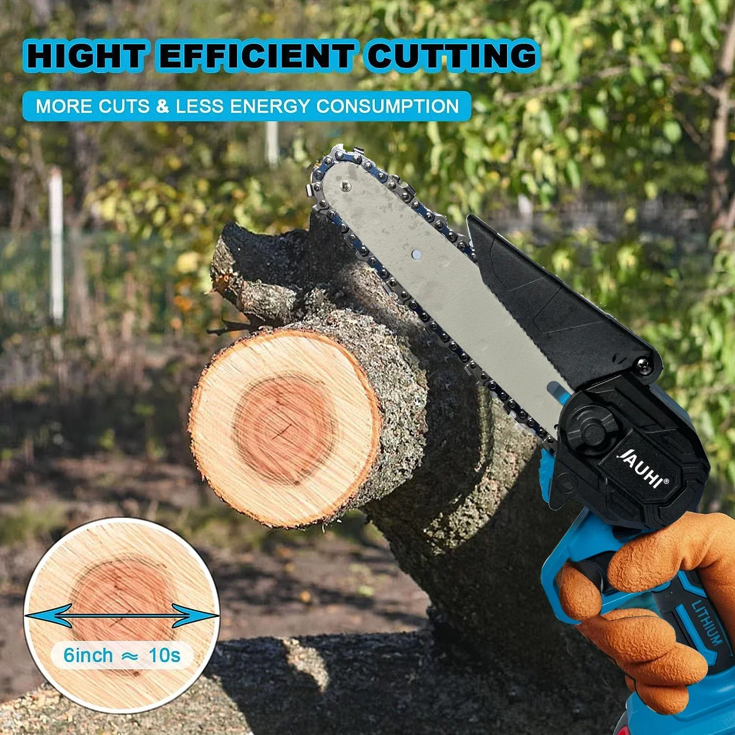 JAUHI 3500W 6Inch Electric ChainSaw Rechargeable Saw 40000RPM Cordless Chain Saw Wood Power Tools For Makita 18V Battery