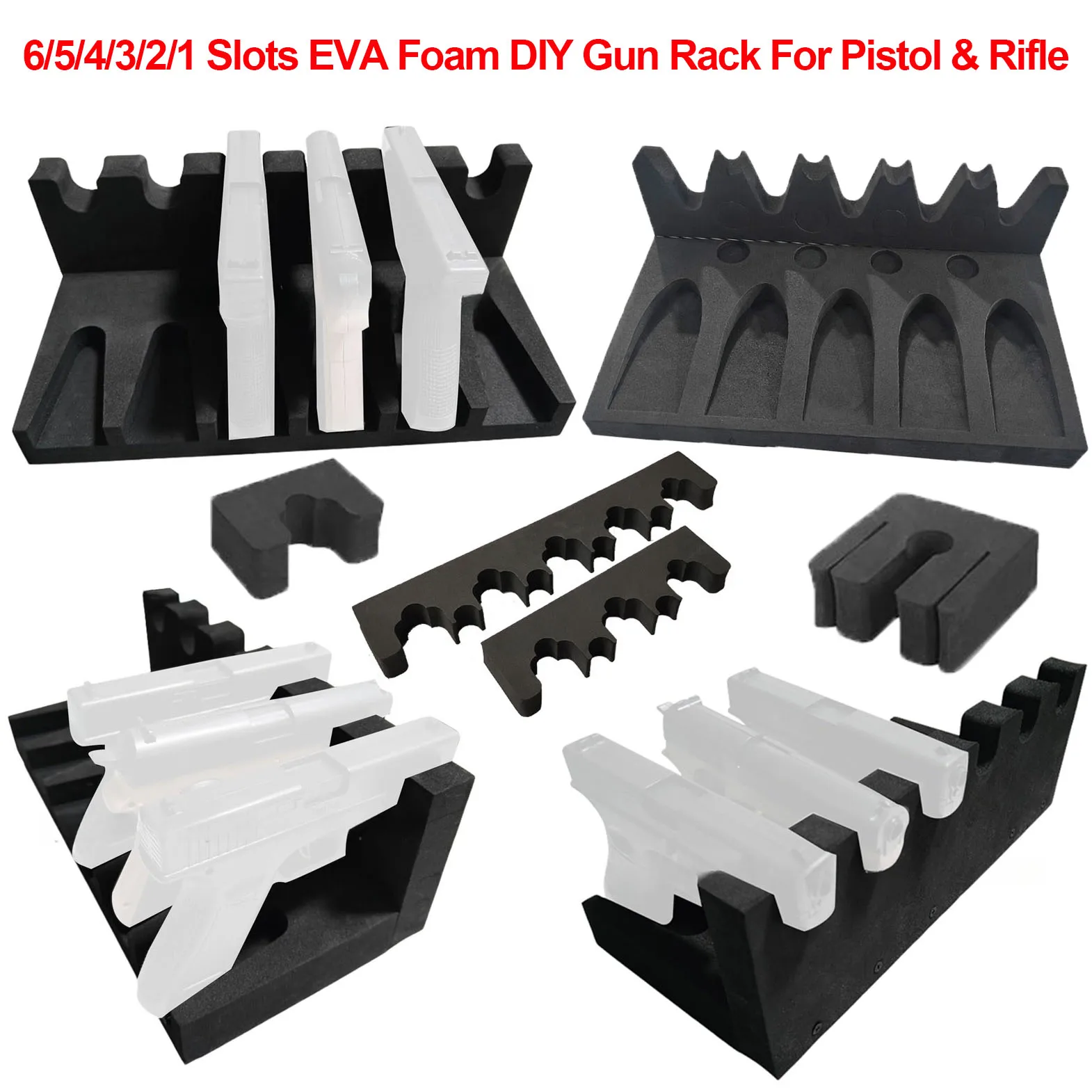 6/5/4/3/2/1 Slots Gun Rack EVA Foam DIY Assembly Wall Rack for Pistol ...