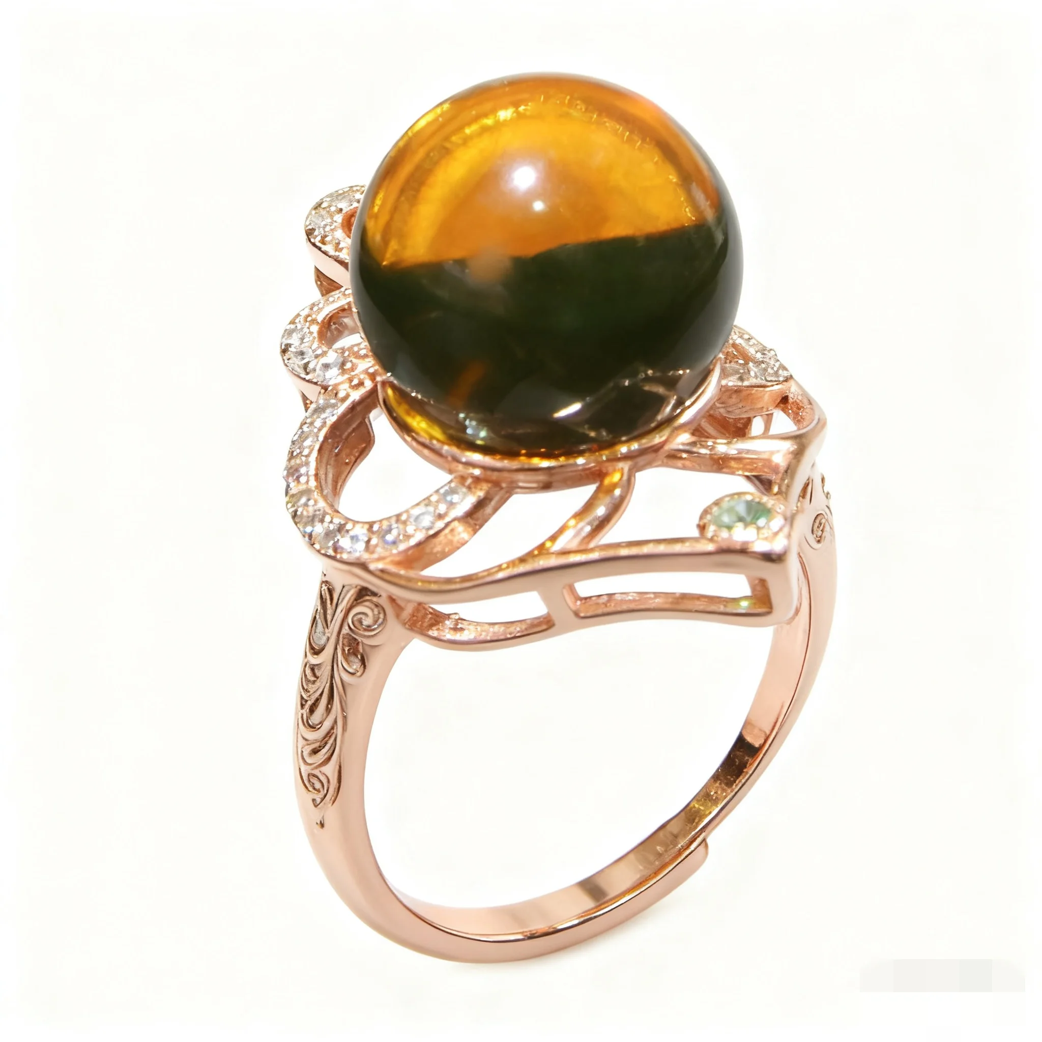 

Natural Mexican Blue Amber Bead Ring Sterling Silver 12mm Round Bead Ring For Women Jewelry Gift