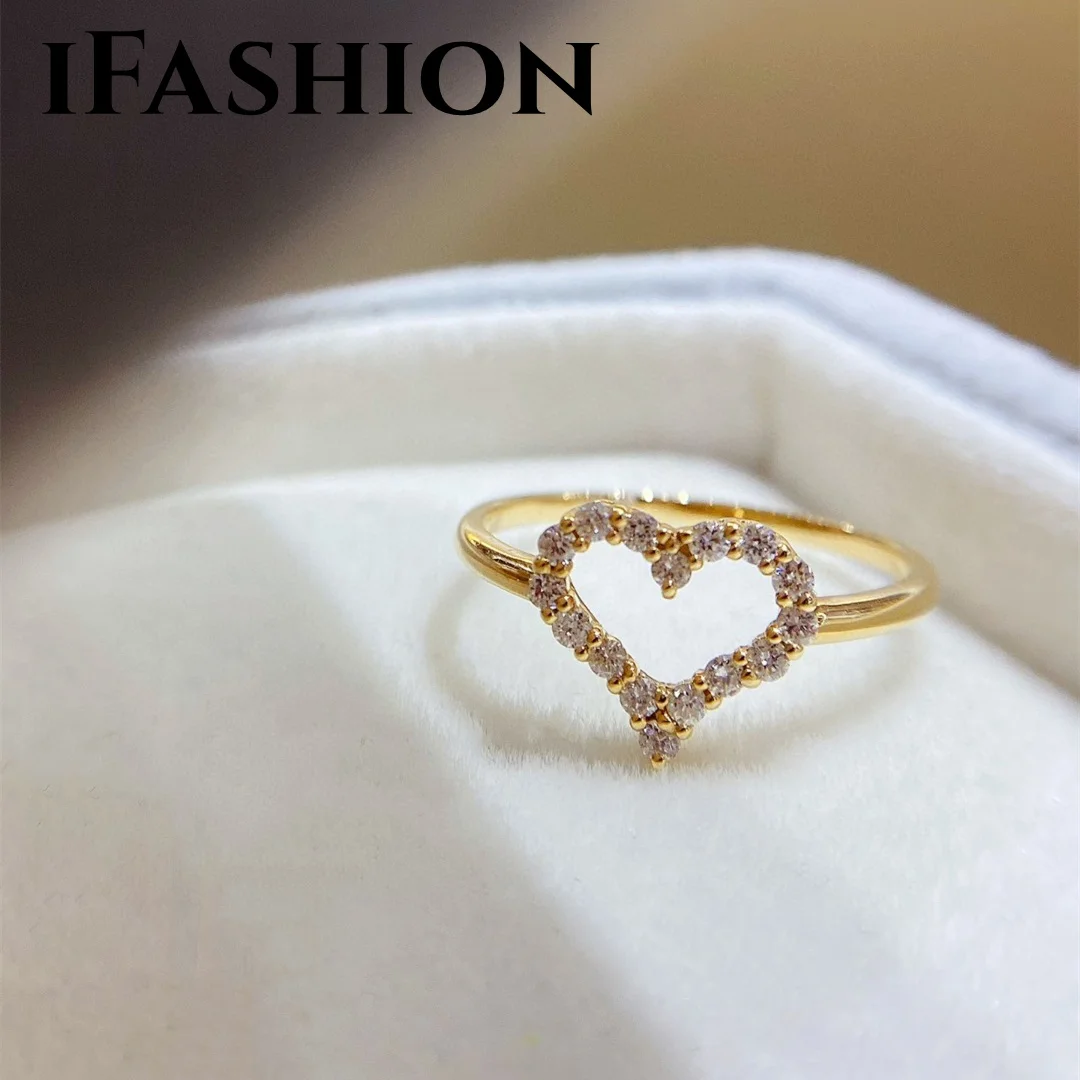 

IFASHION 18K Solid Yellow Gold Heart Diamond Ring Jewelry(AU750)Women Gift Weddings Fine Jewelry