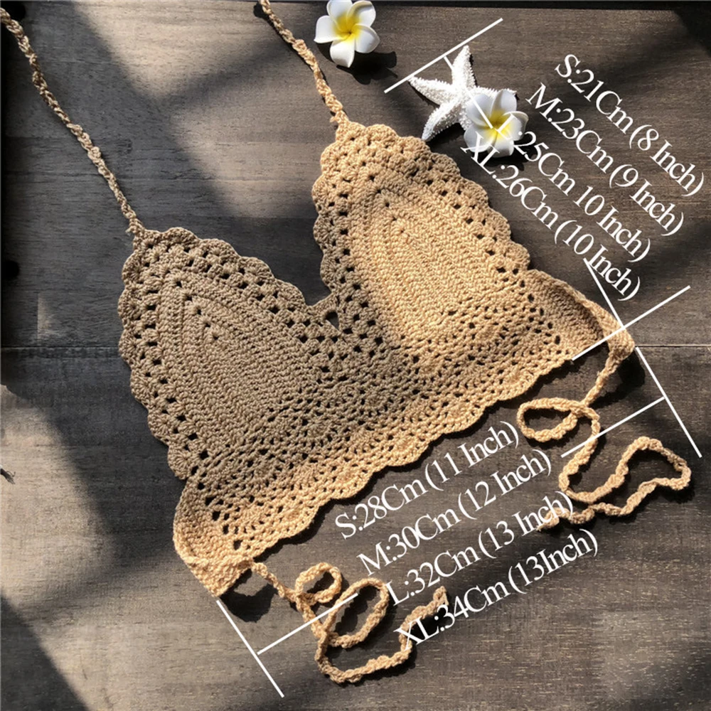 

Sexy Beachwear Halter Neck Vest Knit Bralette Bra Crochet Crop Top Backless Tops Bikini Tank Boho Beach Camisoles