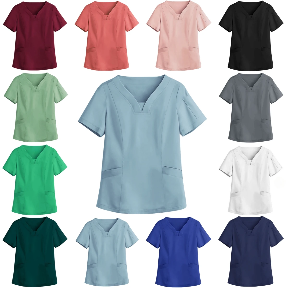 Uniforme feminino quebrável elástico, acessórios de enfermeira, tops slim fit, laboratório de verão geral, roupas para salão de beleza, elastano, moda