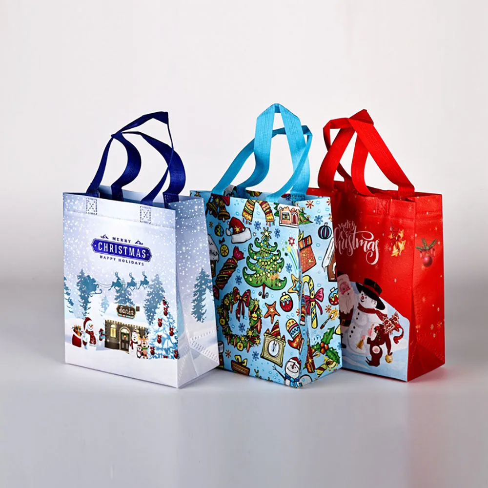 Cartoon Santa Bag Waterproof Snowman Tote Bag Non-Woven Holiday Bag Festive For Holiday Party New Year Christmas
