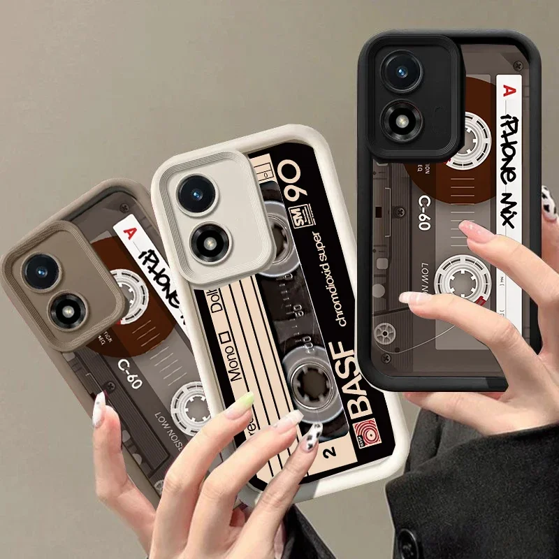 Capa Retrô Vintage com Estampa de Fita Cassete para Motorola Moto Edge 60 70 50 Fusion Pro 40 Neo G22 G24 G84 G86 G53 G14 G15 G35 G52 G54