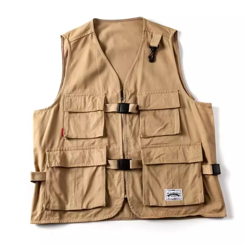 

Men's Vests Fashion Multi-pocket Hip-hop Vest Men Summer Sleeveless Loose Casual Vest Coat Functional Tactical Waistcoat Male