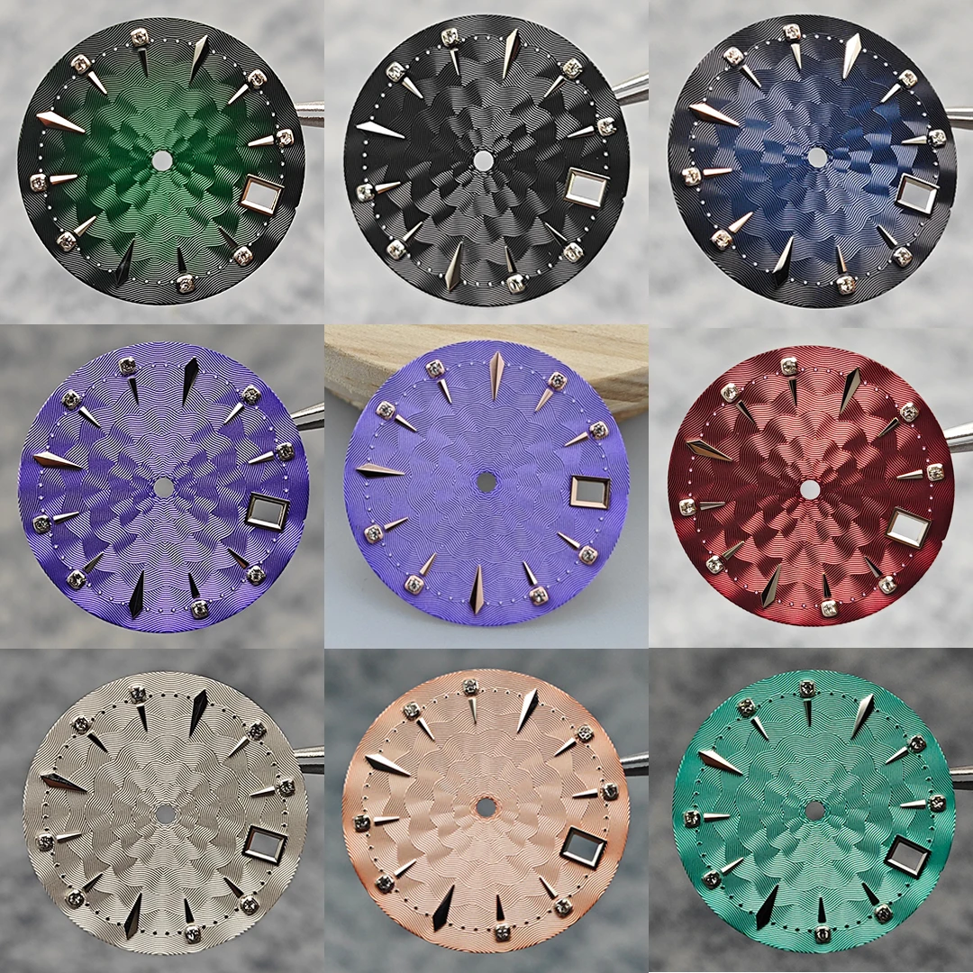 

29mm Watch Dial Radial Pattern Watch Faces with Diamond Scale Design Women's Surface Modified Accessories for NH35/NH36 Movement