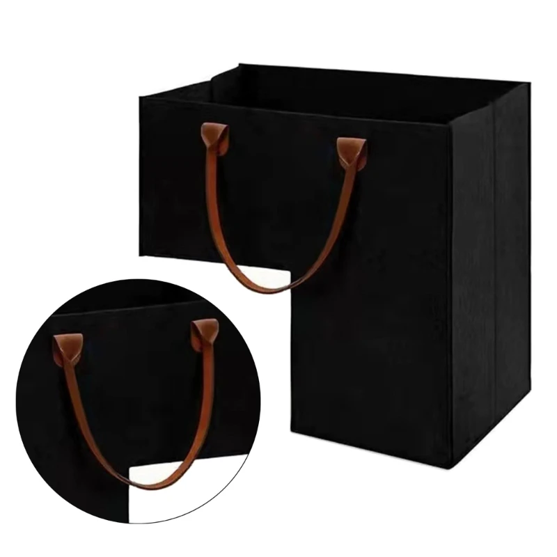 Stair Basket with Leather Handles Felt L-Shape Large Capacity Stair Step Bin Foldable Staircase Organizer for Clothes