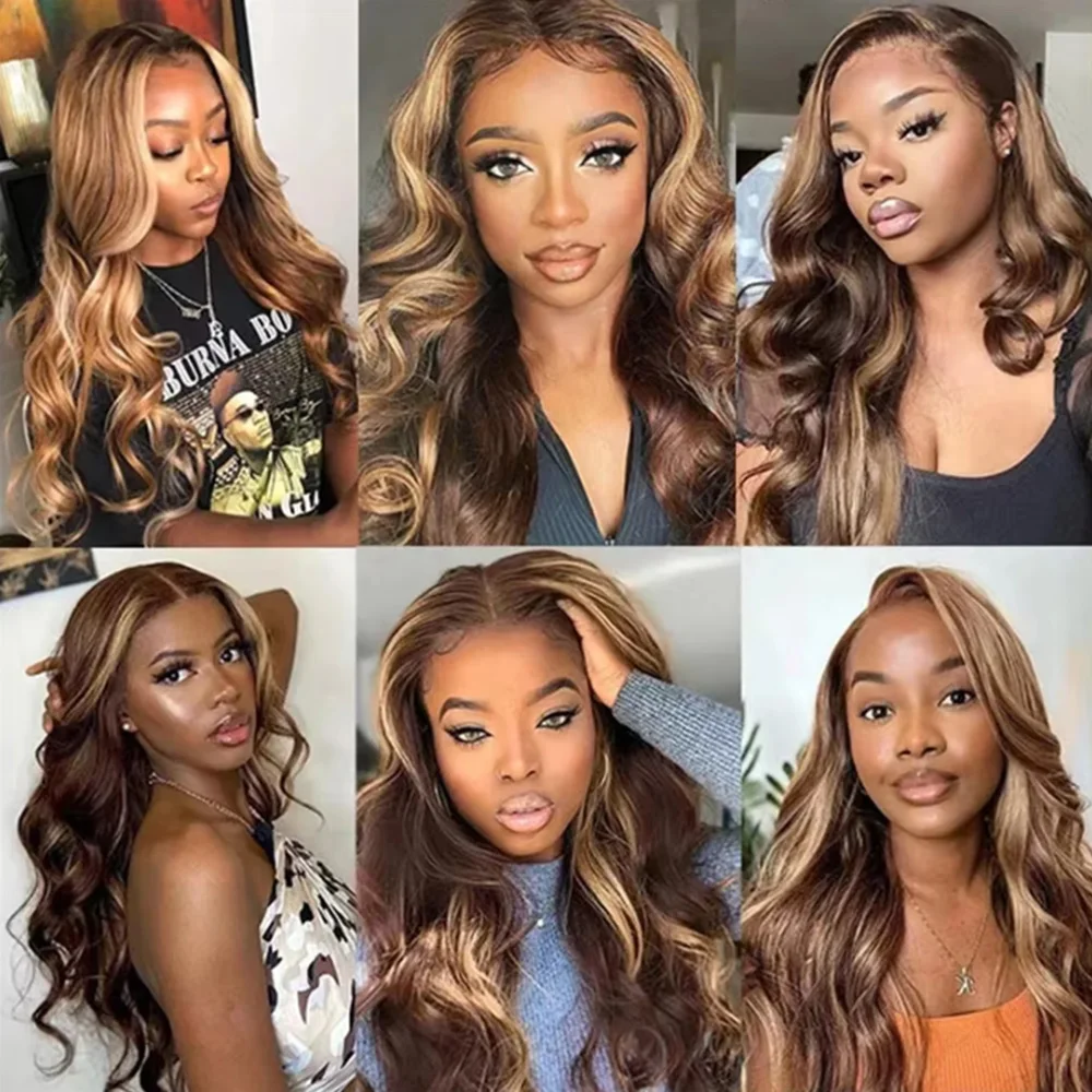 P4/27 Body Wave 13x6 HD Lace Frontal Wig P4/27 Highlight Ombre Colored Body Wave Human Hair Wigs 46 Inch Wig Brazilian For Women