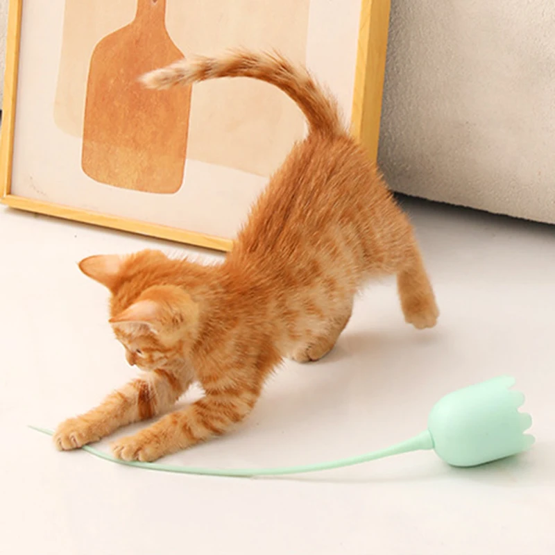 1 Set of Electric Cat Teasing Stick Intelligent Tail Wagging Cat Toy, Silicone Tail Automatic Rotating Cat Toy 1 Set of Electric