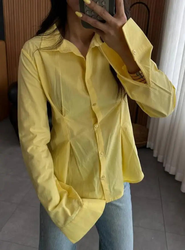 

2025 Women's Shirt Autumn/winter New Latest Hot Selling Fashion Elegant Solid Color Button Long Sleeve Shirt Top Women's Wear