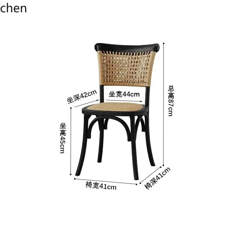 Solid Wood Dining Chair Rattan Chair Paper Rope Backrest Restaurant Rattan ChairN9