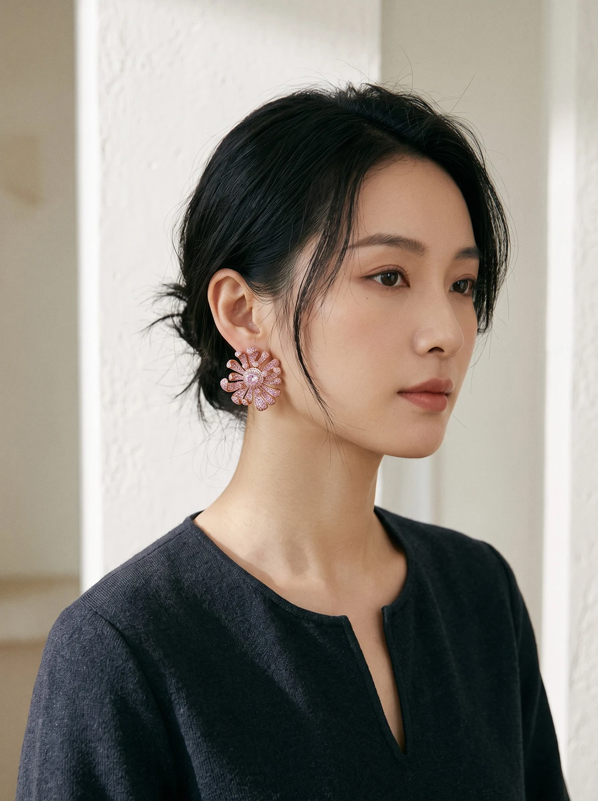 SENYU High-End Sparkling Full Zircon Blossom Earrings Luxury Flower Stud Earrings Style Wedding Party Bling Jewelry for Women