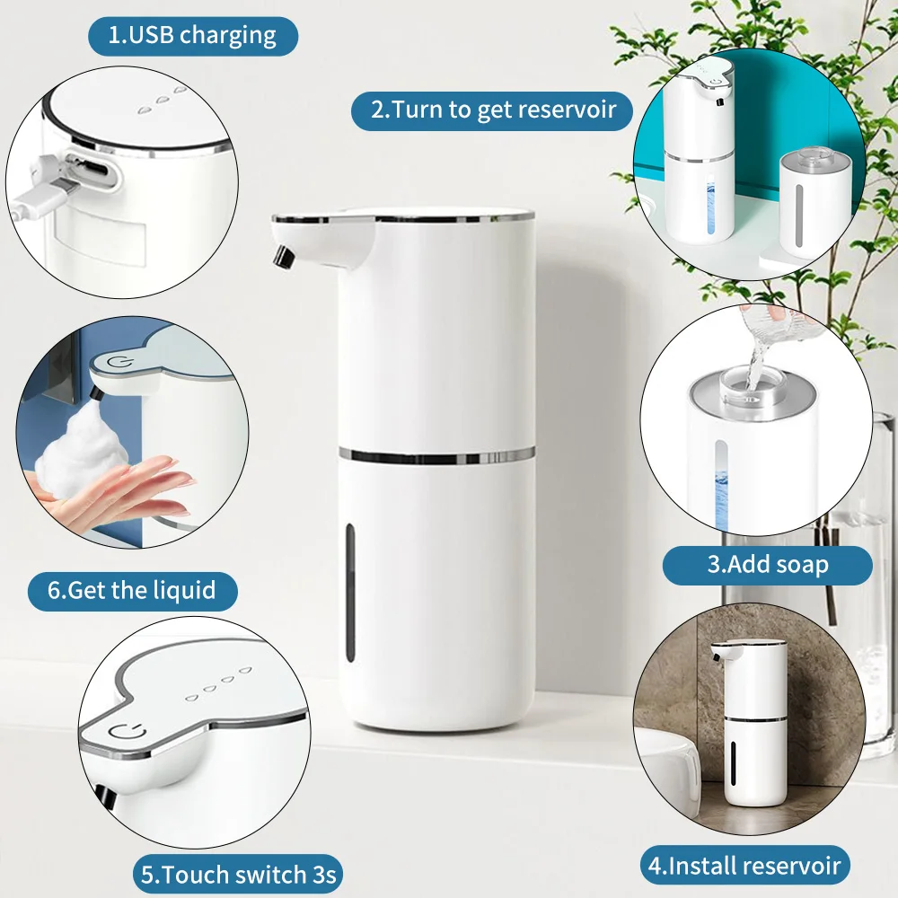 

350ml Automatic Soap Dispenser Touchless Foaming Soap Dispenser USB Rechargeable Electric 4 Level Adjustable Foam Soap Dispenser