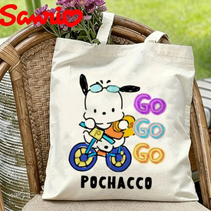 

1PC Sanrio Pochacco the Dog Biking with Sunglasses & “Go Go Go” Print Eco-friendly Canvas Shoulder Bag