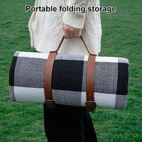 Thickened Picnic Blanket Plaid Camping Mat Three-layers Faux Leather Handle Moisture-proof Portable Winter Warm Blanket Outdoor