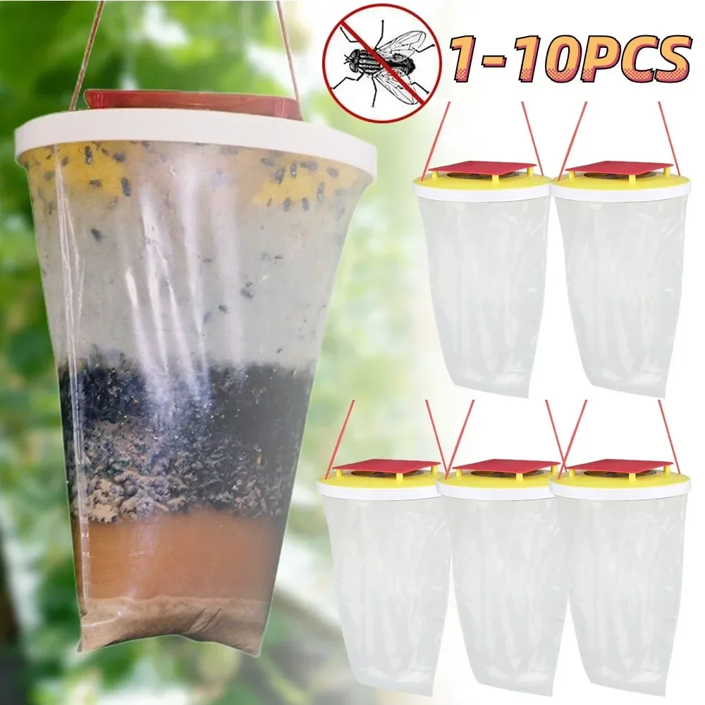 

1-10pcs Hanging Fly Catcher Trap Fly Bags Disposable Flies Catching Bag Bug Killer Outdoor Garden Insect Lure Pouch Pest Trap