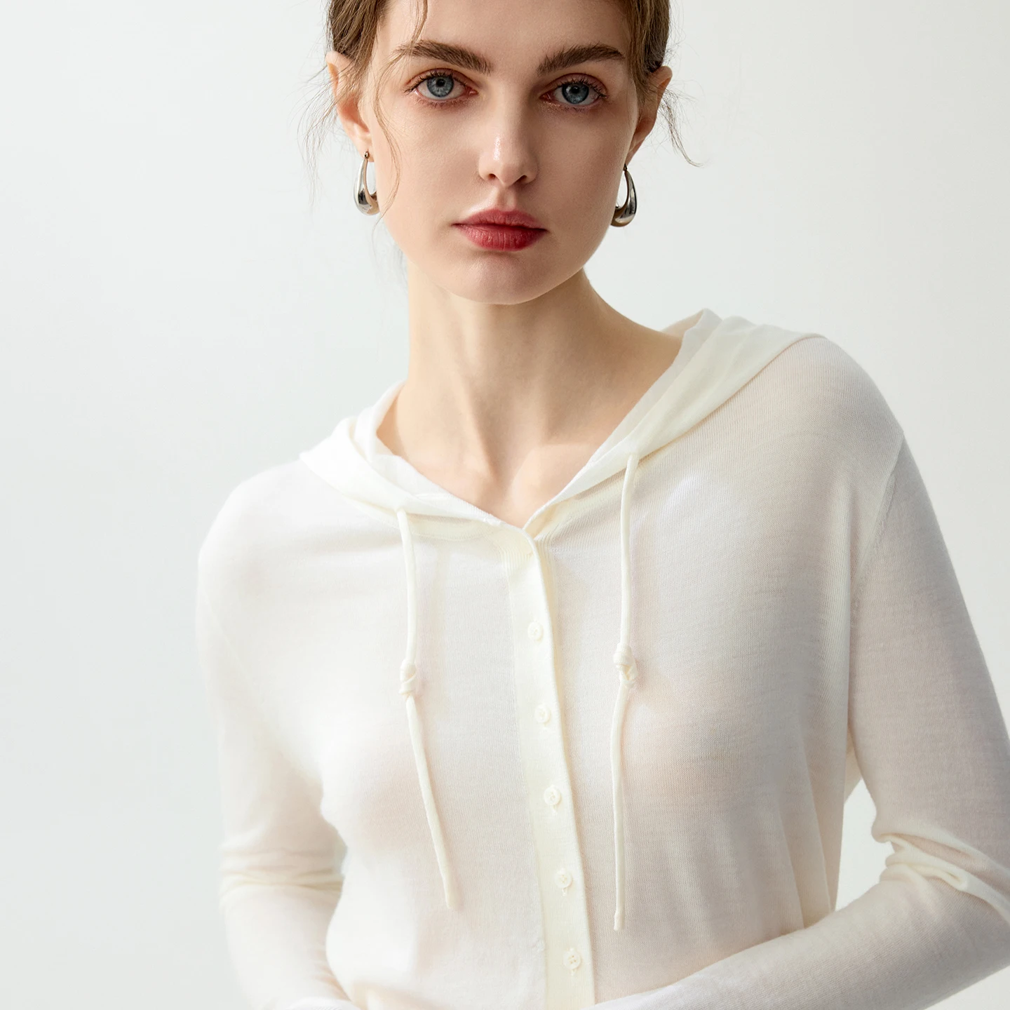 100% Worsted Women's Sweater Casual Solid Color Knitted Cardigan Hooded Collar Single breasted Swearcoat Pull Basic Tops