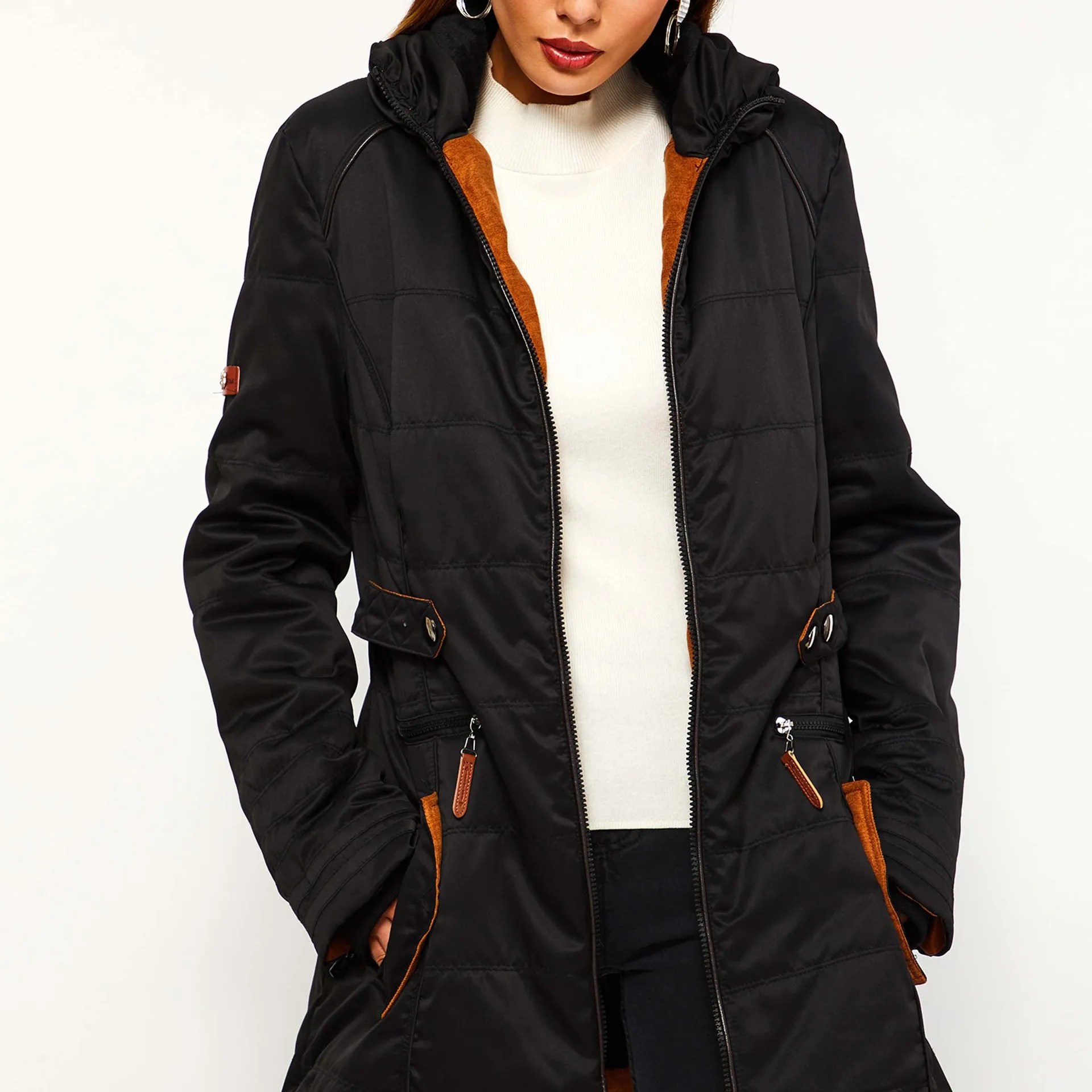 2021 winter new mid length high neck slim fit warm windbreaker down jacket