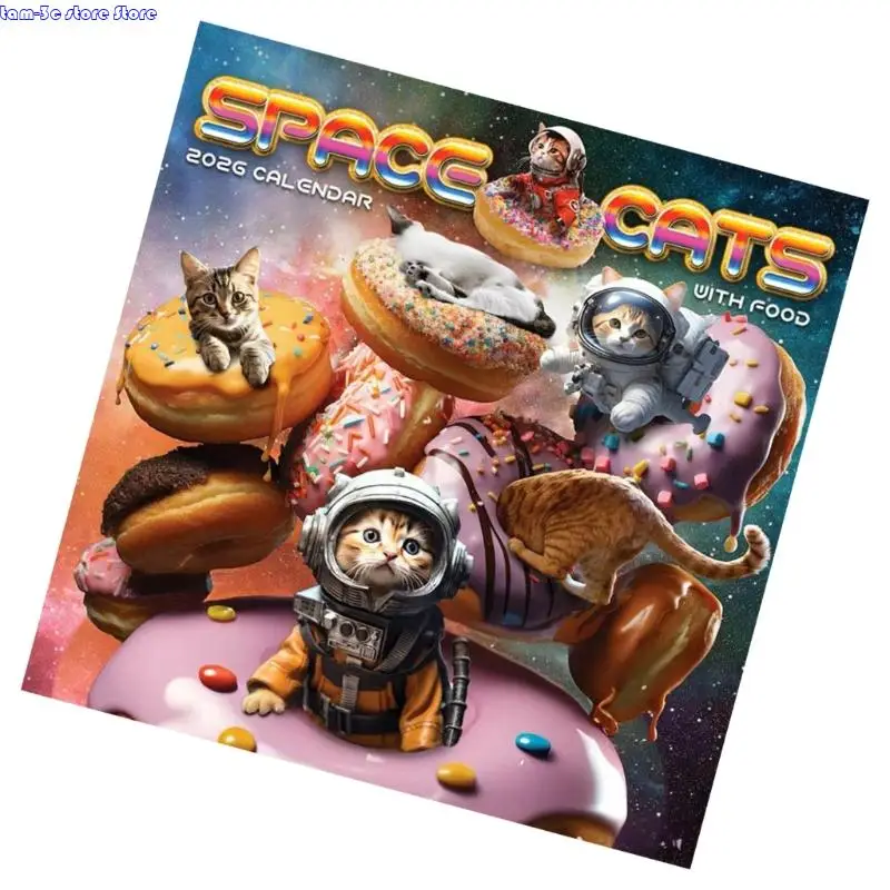 

D0UA 2026 Space & Dessert Cats Wall Calendar for Home, Office, Classroom & Gift (1 Book)
