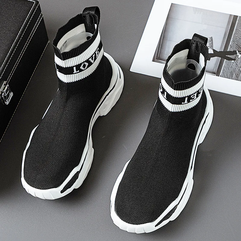 Men's elastic socks shoes Breathable sleeve men's shoes high top board shoes with raised men's elastic ankle boots A01