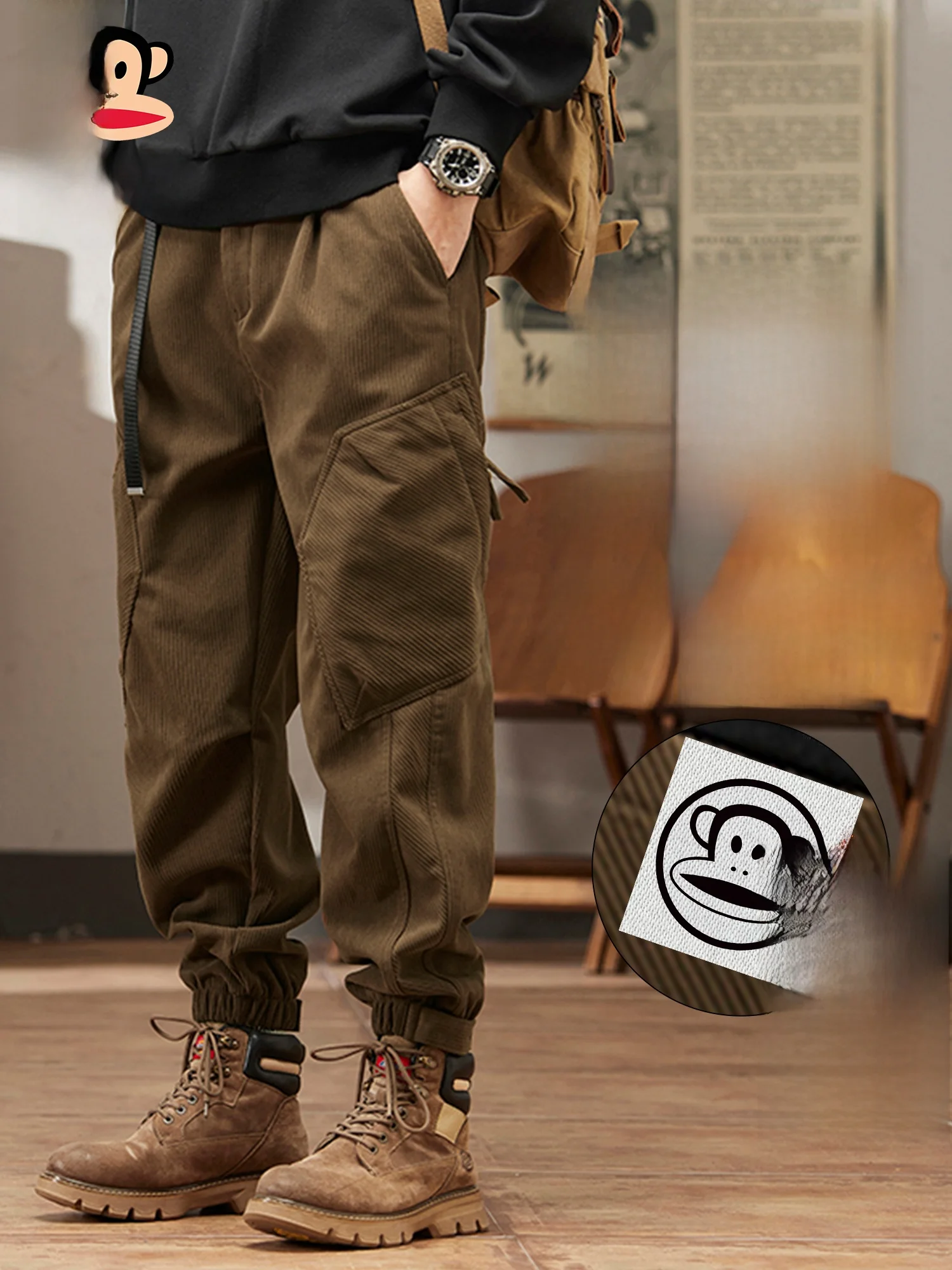 

PaulFrank Men's Fce Lined Straight Leg Casual Pants Autumn Winter Warm Corduroy Trousers Comfortable Loose Fit Workwear