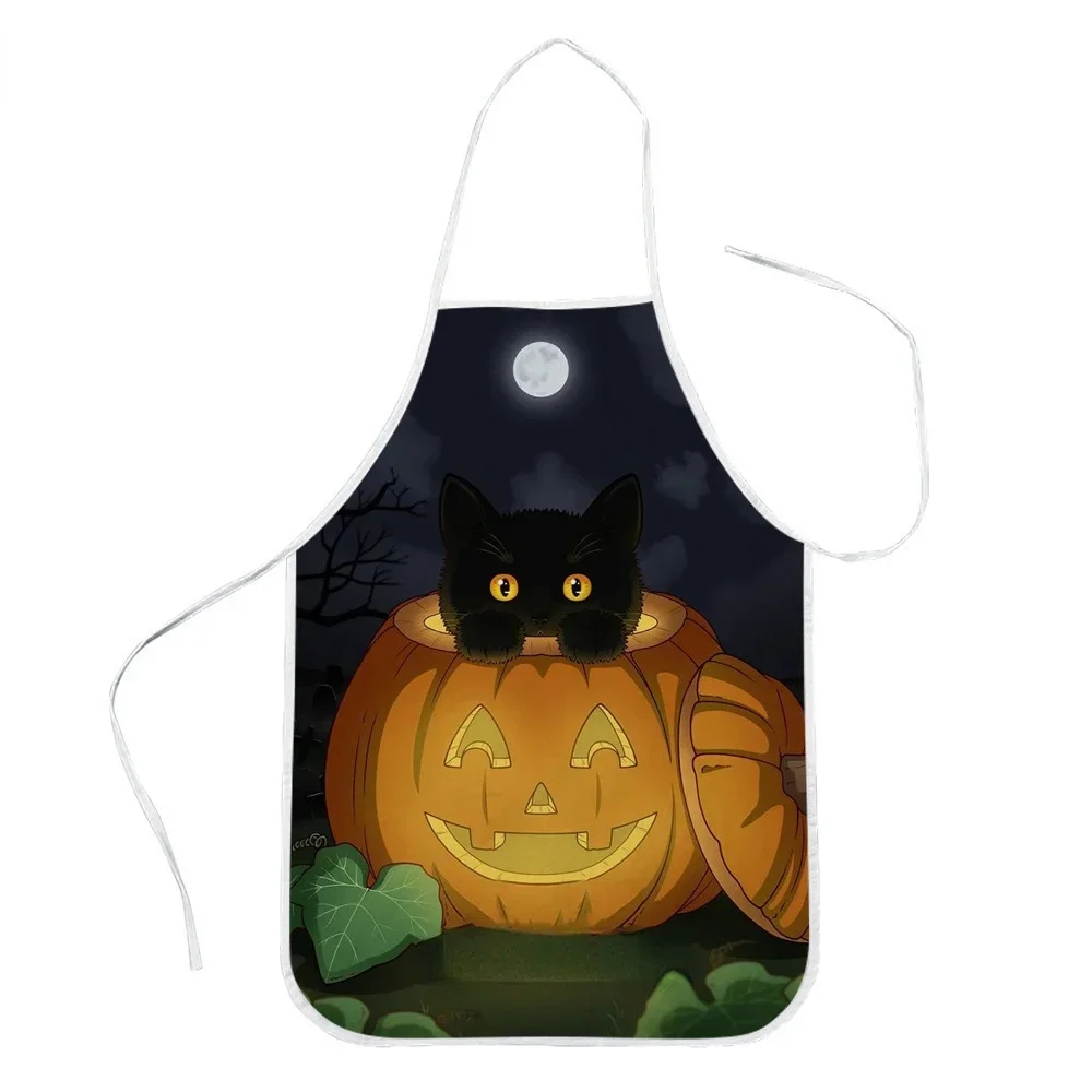 Halloween Theme Apron Cartoon 3D Printing Holiday Party Kitchen Apron Men and Women Household Cleaning Tools Essential Tablier