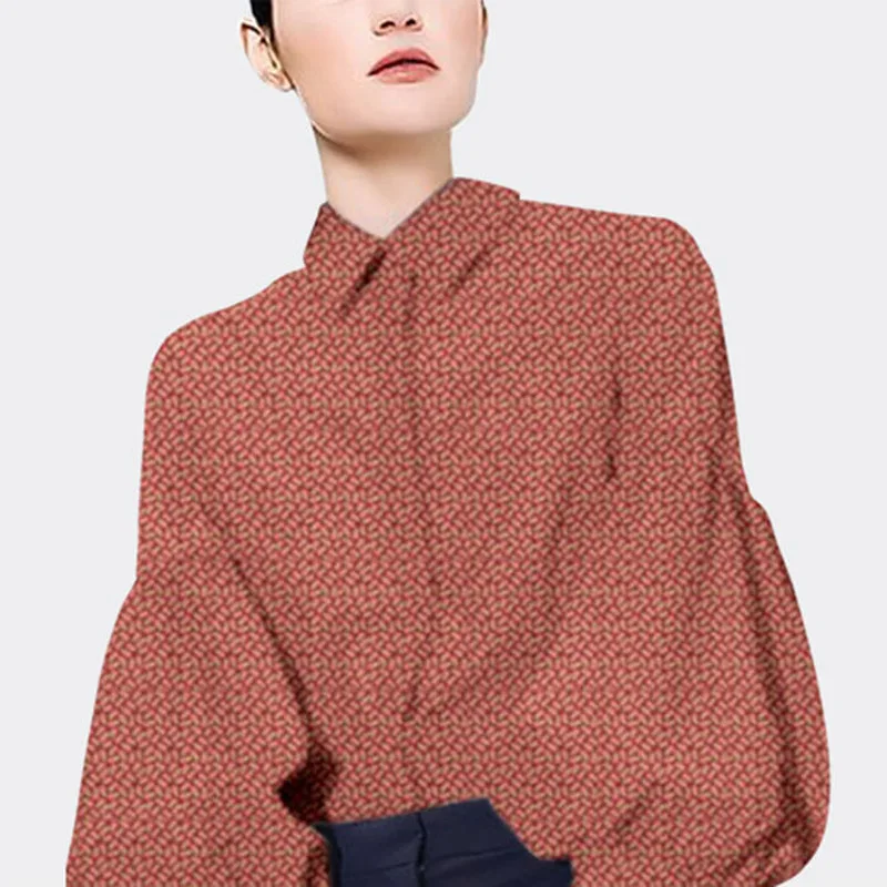 Vintage Fashion Printing Single-breasted Blouse Women New Classic Loose Lantern Sleeve Slim Temperament Lady Chiffon Shirt