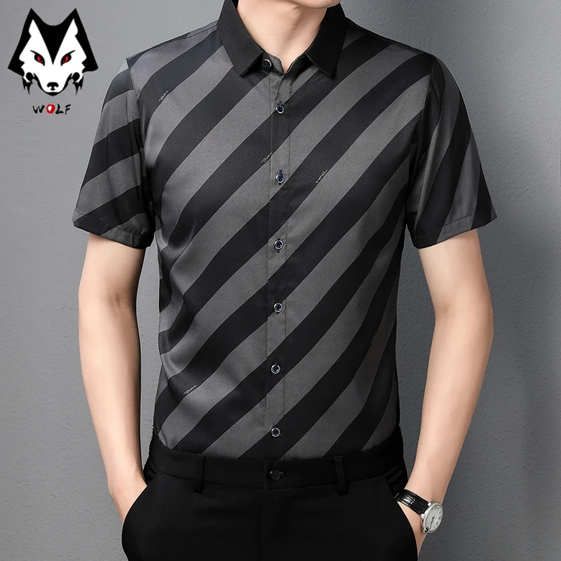 New Spring/Summer Men's Striped Short Sleeve Shirts Men's Sleeves Slim Fit Casual Shirts Hot Selling Spot Tops