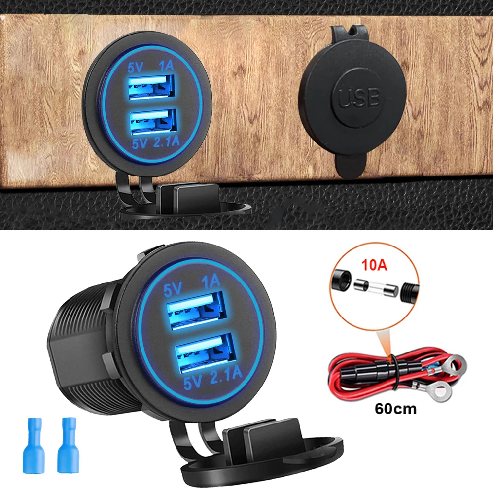 

12/24V Dual USB Port Car Charger Motorcycle 5V 3.1A Charger Socket Waterproof Fast Quick Charge Adapter for Vehicle Boat Truck