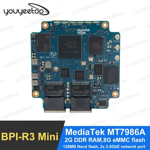 Mini placa roteadora banana pi BPI-R3 mediaTek mt7986 2g ram 8g emmc suporte Wi-Fi6 2.4g/5g com mt7976c, 2 portas ethernet 2.5gbe