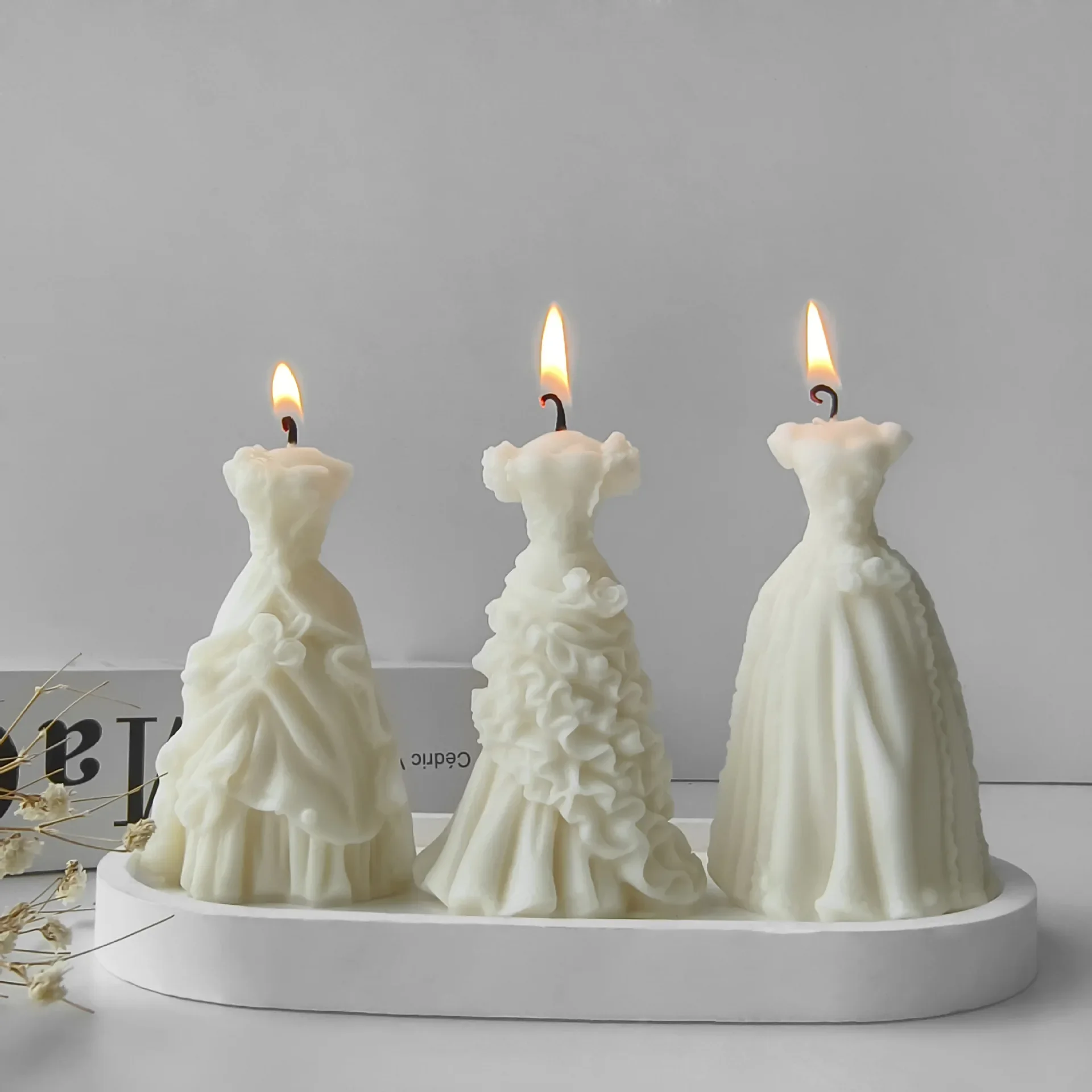 Wedding Dress Silicone Mold  Aroma Wedding Parting Plaster Ornaments Molds Handmade Candle Making Supplies