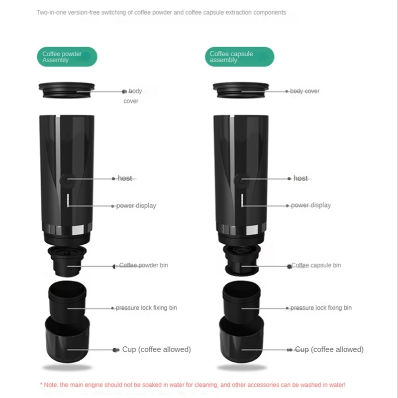 

Portable Coffee Maker Rechargeable Espresso Machine Mini Car Coffee Make Ground Coffee & Espresso Travel Camping